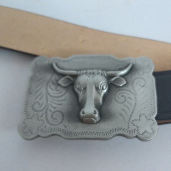 Dickies Mens Bull Steer Longhorn Buckle Cowhide Leather Belt Size 34 New - Picture 5 of 7